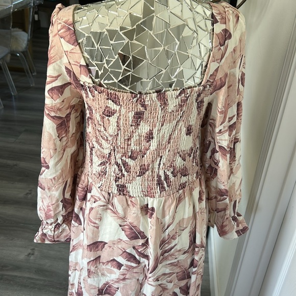 House of Harlow 1960 Linen Blend Midi Dress Pink White Palm Print Size Medium - Picture 9 of 14